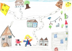 Kinderzeichnung Val Lumnezia mein Dorf