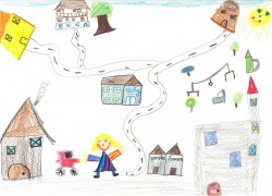 Die Bergjugend will bleiben, aber kann sie das auch? Kinderzeichnung Val Lumnezia mein Dorf